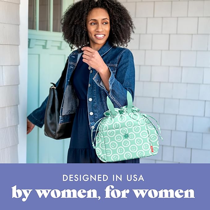 Fit & Fresh Lunch Bag For Women, Insulated Womens Lunch Bag For Work, Stain-Resistant Large Lunch Box For Women With Containers, Cinch Closure Cromwell Bag, All Smiles Mint