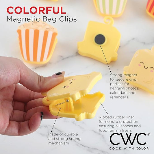 COOK WITH COLOR Cute & Funny Snack Clips - Magnetic Kitchen & Food Clips - Airtight Seal for Food Storage, Popcorn, Pack of 8