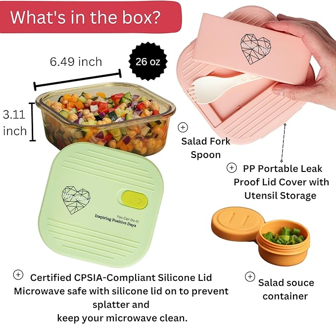 AI LOVE PEACE Ultimate Microwave Cooking Set for Busy Professionals - Ramen Bowl & Glass Meal Prep Container With Dual Lids