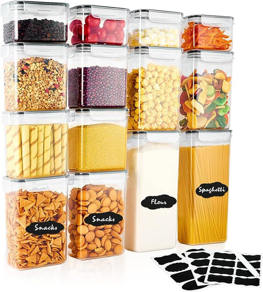 14 Pack Food Storage Containers With Lids Airtight Dry Plastic Kitchen Containers For Pantry Organizing Canisters BPA-Free