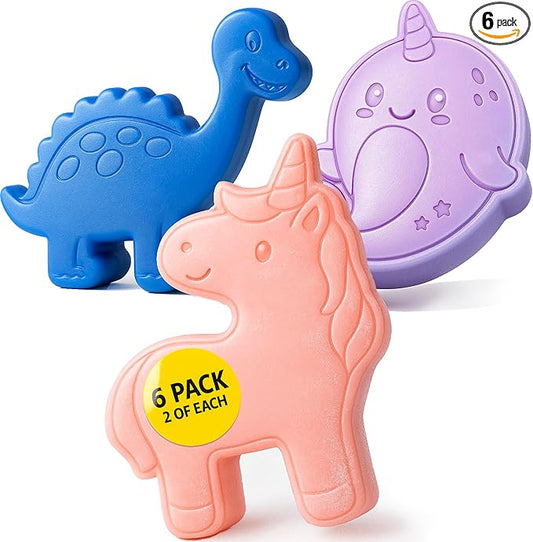 Kona Ice Pals Kids Ice Pack Lunch Box Size - Ice Packs for Lunch Boxes Kids, Lunch Box Ice Packs Reusable, Freezer Packs - Ice Pals Themed Shapes: Dinosaur, Unicorn, Narwhal - Multi-Colored - 6 Pack