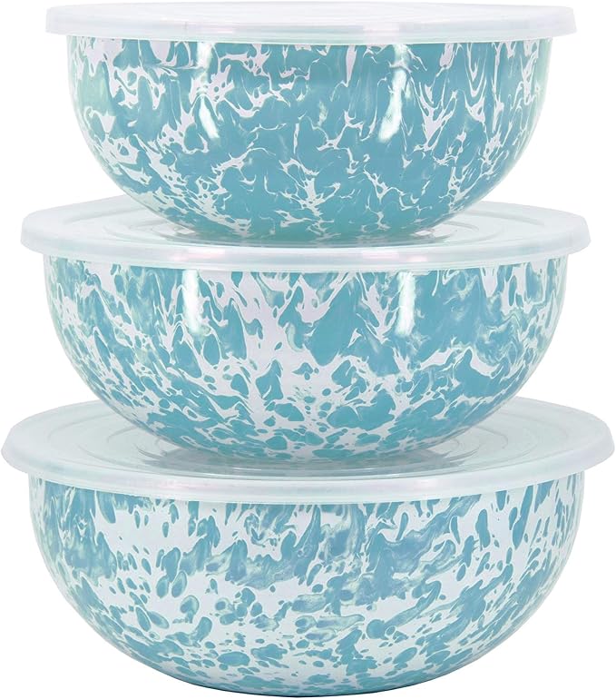 Golden Rabbit Enamelware - Set of 3 - Mixing Bowls (Sea Glass Swirl)