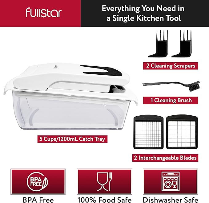 Fullstar Vegetable Chopper and Spiralizer - Food Chopper with Container, Fruit Slicer, Kitchen Gadgets & Accessories, Home Essentials (2 in 1, White)