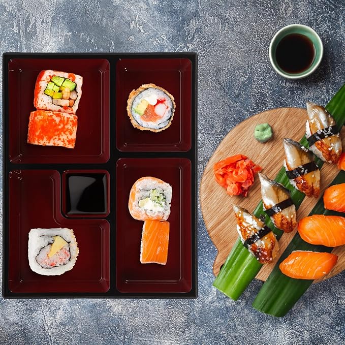 Cabilock Japanese Bento Case Sushi Tray Food Carrier Box Traditional Food Storage Organization Container Serving Box with Lid for Restaurant Home Office Sushi Container