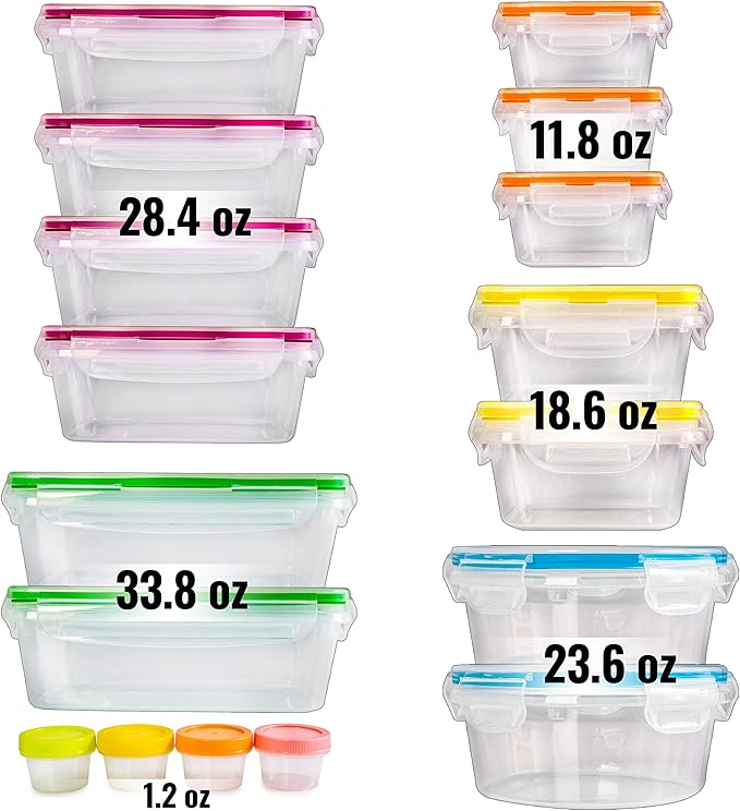 fullstar 34-Piece Plastic Food Storage Containers with Lids (17 Containers & 17 Lids) - Leakproof, BPA-Free, Meal Prep Containers, Reusable Lunch Storage Set for Kitchen Organization (Pack of 34)