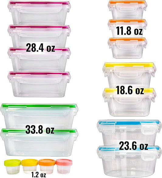 fullstar 34-Piece Plastic Food Storage Containers with Lids (17 Containers & 17 Lids) - Leakproof, BPA-Free, Meal Prep Containers, Reusable Lunch Storage Set for Kitchen Organization (Pack of 34)
