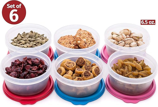 SIGNORA WARE Condiment Containers with Lids- 6 pk. 6.5 oz.Salad Dressing to go Small Food Storage Containers- Sauce Cups Leak proof Reusable Plastic BPA free for Lunch Box Picnic Travel