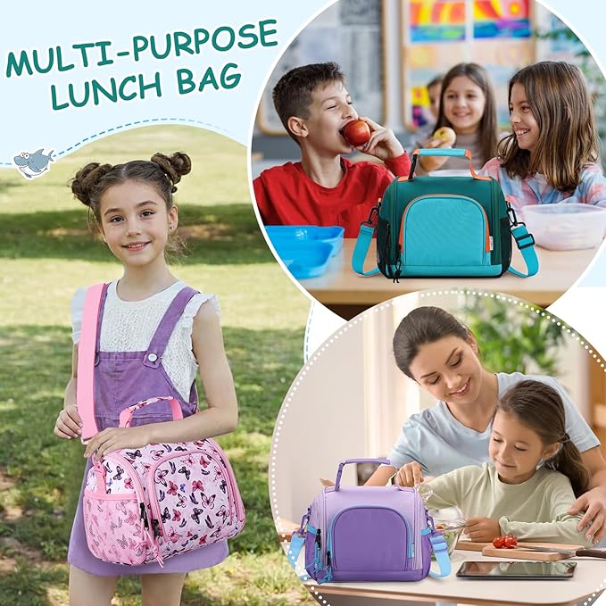 VASCHY Lunch Bag for Kids, Boys Cute Reusable Insulated Large Lunch Box Container for Children Daycare School Kindergarten Preschool Green