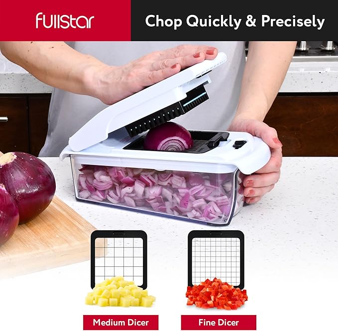 Fullstar Vegetable Chopper and Spiralizer - Food Chopper with Container, Fruit Slicer, Kitchen Gadgets & Accessories, Home Essentials (All in 1, White)