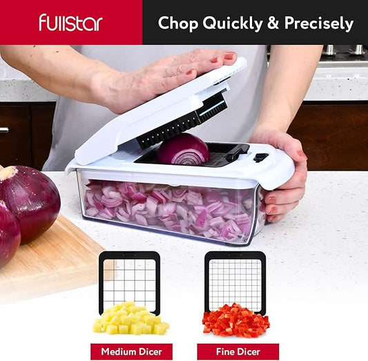 Fullstar Vegetable Chopper and Spiralizer - Food Chopper with Container, Fruit Slicer, Kitchen Gadgets & Accessories, Home Essentials (All in 1, White)