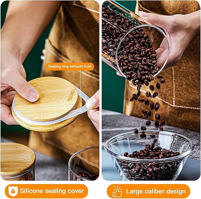4-Pack 18.2 oz Overnight Oats Containers with Lids,Sealed Borosilicate Glass Jars with Bamboo Lid and Spoon,Clear Food Storage Jar for Kitchen,Candy, Spices, Coffee Beans,Cookies, Salad,Oats, Flour
