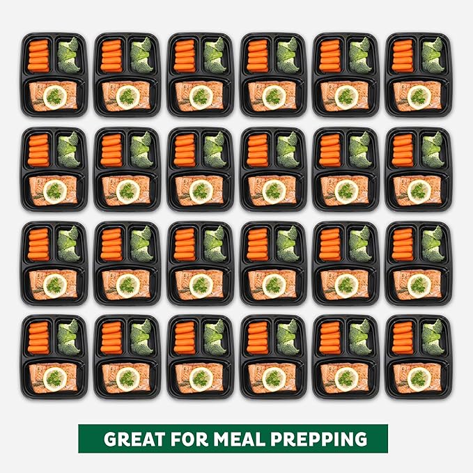 Freshware Meal Prep Containers [150 Pack] 3 Compartment with Lids, Food Containers, Lunch Box, Stackable, Bento Box, Microwave/Dishwasher Safe (32 oz)