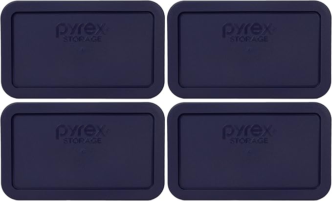 Pyrex Bundle - 4 Items: 7214-PC 4.8-Cup Dark Blue Rectangle Plastic Food Storage Lids Made in the USA