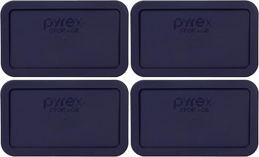 Pyrex Bundle - 4 Items: 7214-PC 4.8-Cup Dark Blue Rectangle Plastic Food Storage Lids Made in the USA