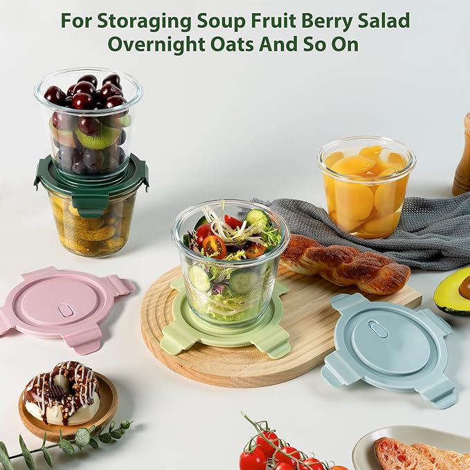 8 PCS Glass Meal Prep Containers with Lids, Airtight 3 Cup Glass Storage Containers Set, Heat-Resistant BPA-Free Containers for Soup Leftover, Microwave, Dishwasher, and Freezer Safe (4 Packs)