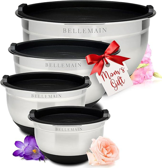 Stainless Steel Mixing Bowls with Lids Set – Large, Durable, Airtight Kitchen Bowls for Food Prep, Baking, Salad, and Storage (4 piece set)