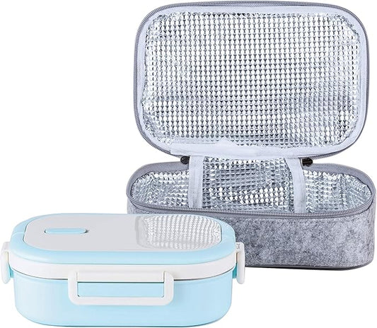 Lille Home Stainless Steel Leakproof Bento Lunch Box/Metal Food Container with Insulated Lunch Bag, BPA Free, 22 Ounces, Blue