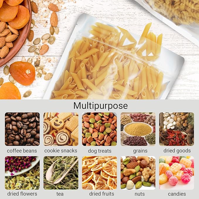 100 Pack 7 x 10 Inch Stand Up Pouch Bags Zipper Mylar Bags Clear Front with Aluminum Foil Back Reusable Food Storage Bags for Multipurpose with Gusset Bottom(5.5mil Thickness)