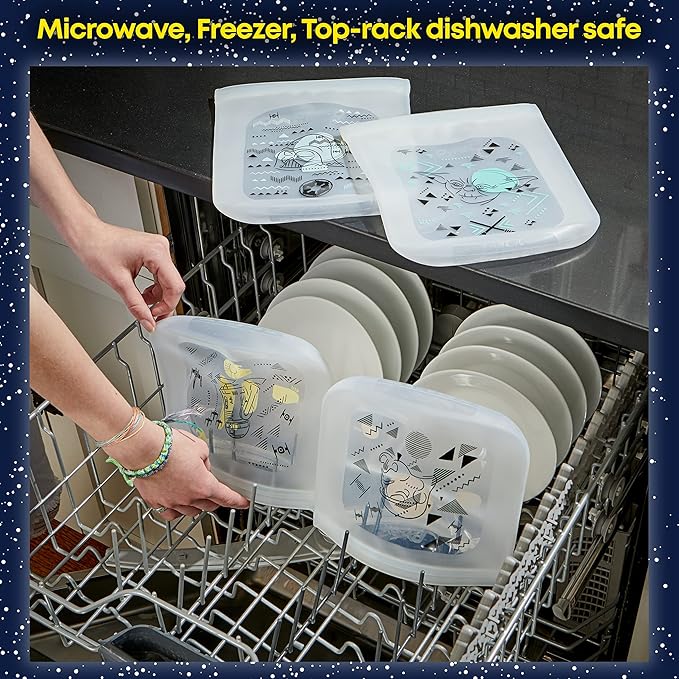 Pyrex Platinum Silicone 4-Pc Storage Set, 2 Reusable Sandwich Bags, 2 Reusable Half-Gallon Freezer Bags, Non-Toxic, BPA-Free, Airtight & Leak-Proof, Microwave, Freezer Safe, Star Wars
