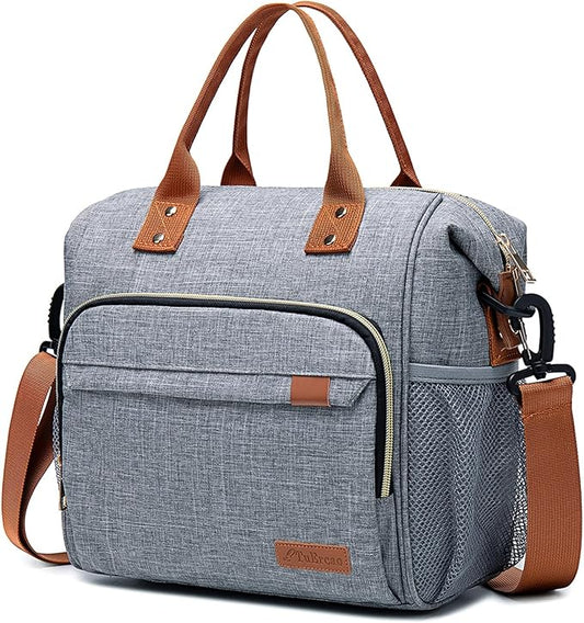TuErCao Adult Lunch Box - Insulated Lunch Bag Women for Work, Soft Cooler for Beach Travel Picnic, Ladies Lunch Tote Bag for Office, Grey
