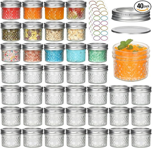 Alotpower 4 oz Mason Jars with Lids 40pack, Mini Mason Jars with Lids and Bands,Empty Small Mason Jars 4 oz for Jam Herbs Spice Honey Storage(4 fl. oz, Set of 40)