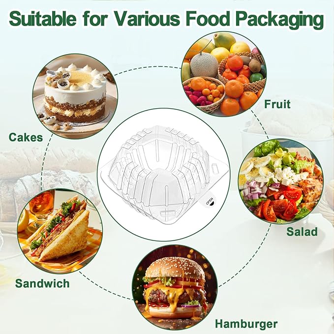 200 Pack Clear Clamshell Food Containers, Disposable Food Containers with Lids, 6 x 6 Inch Hinged Plastic To Go Containers for Dessert, Cake, Salad, Bakery Supplies - With sealing sticker