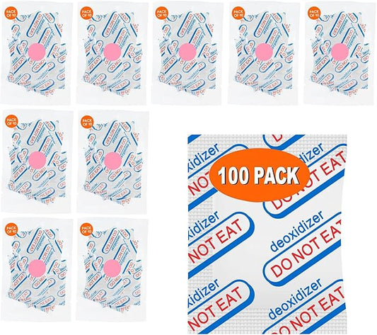 100 Packs 700CC Food Grade Oxygen Absorbers (10 Pack in Individual Vacuum Bag ) , Oxygen Absorbers For Long Term Food Storage with Oxygen Indicator , Works in Mylar Bags, Mason Jars, and Vacuum Bags