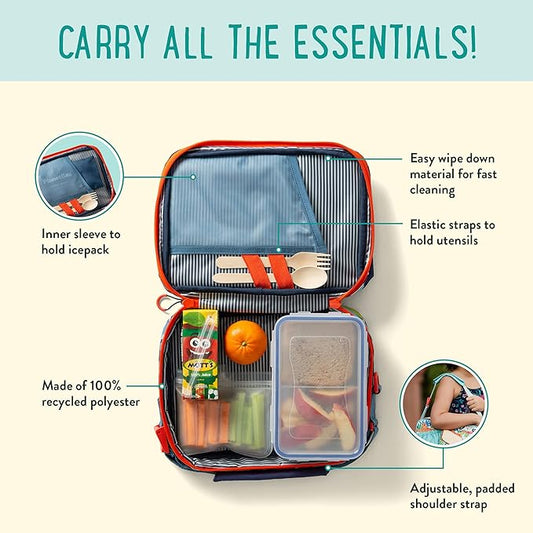 PlanetBox Insulated Lunch Bag Easy to clean and Durable Carry Bag with Pockets for Snacks and Drinks, and adjustable straps Camo Sharks