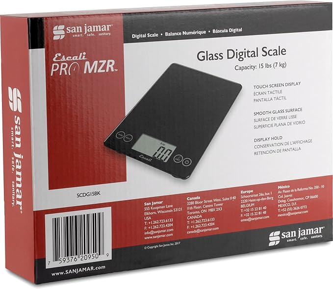 San Jamar Escali Glass Digital Food Scale, Black