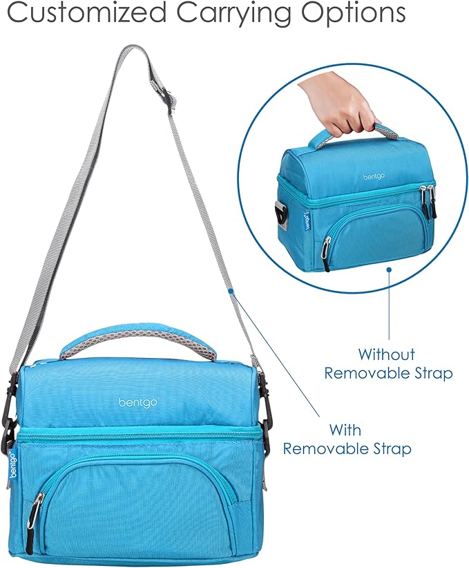 Bentgo Deluxe Lunch Bag - Durable and Insulated Lunch Tote with Zippered Outer Pocket, Internal Mesh Pocket, Padded and Adjustable Straps, & 2-Way Zippers - Fits All Lunch Boxes (Blue)