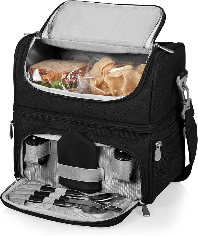 PICNIC TIME Disney Mickey Mouse Pranzo Lunch Bag, Insulated Lunch Box with Utensil Set, Lunch Cooler Bag, (Black), 11 x 7.5 x 12