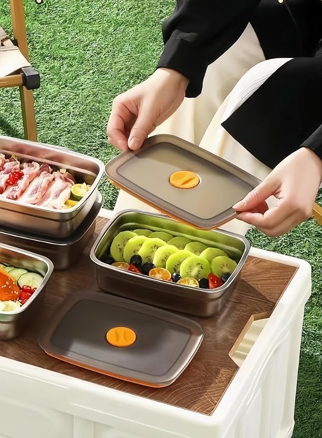 18/8 Stainless Steel Food Storage Containers with Lids Airtight, Stackable Meal Prep Containers for Freezer/Oven/Dishwasher Safe,Set of 2,1800ML