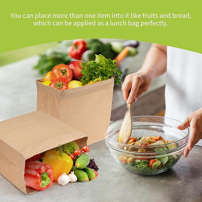 16 Lb Brown Kraft Paper Bags 60 Pcs Bulk, 9.8" x 5.5" x 13" Heavy Duty Paper Grocery Bags paper Lunch Bag Sandwich Bag for Large Snacks, Bakery, Household, Shopping and Restaurant, Takeout