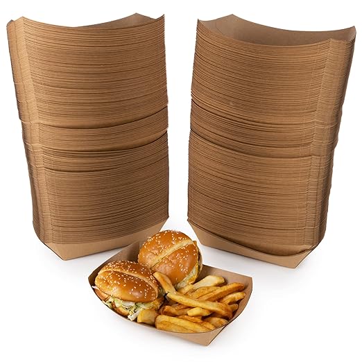 IDL Packaging 5 lb Kraft Paper Food Trays (Pack of 1000) - Food-Safe Poly Coated for Extra Moisture Resistance - Proudly Made in USA - Serving Tray for Fries, Burgers