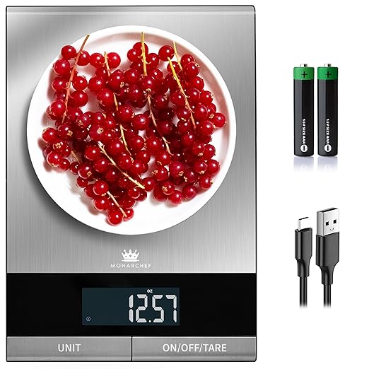 Digital Food Scale for Kitchen, Baking, Cooking, and Meal Prep, 10 Unit Measurements, 22 lb Weight Capacity, Stainless Steel Top, Dual Power Option, 15 Features