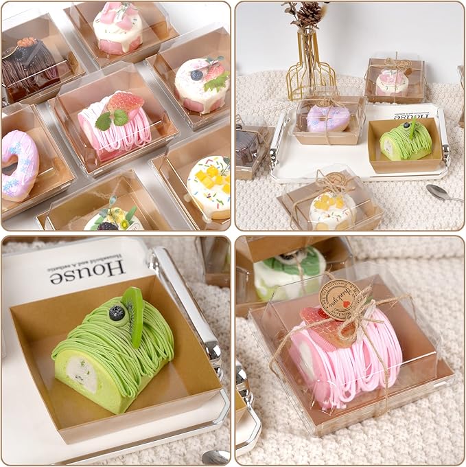 Kosotody 50 Pack Charcuterie Boxes with Clear Lids, 4 Inches White Oil-Proof Kraft Paper Food Containers Bakery Boxes for Sandwich, Cookies, Hot Cocoa, Cupcakes and Strawberries(White)