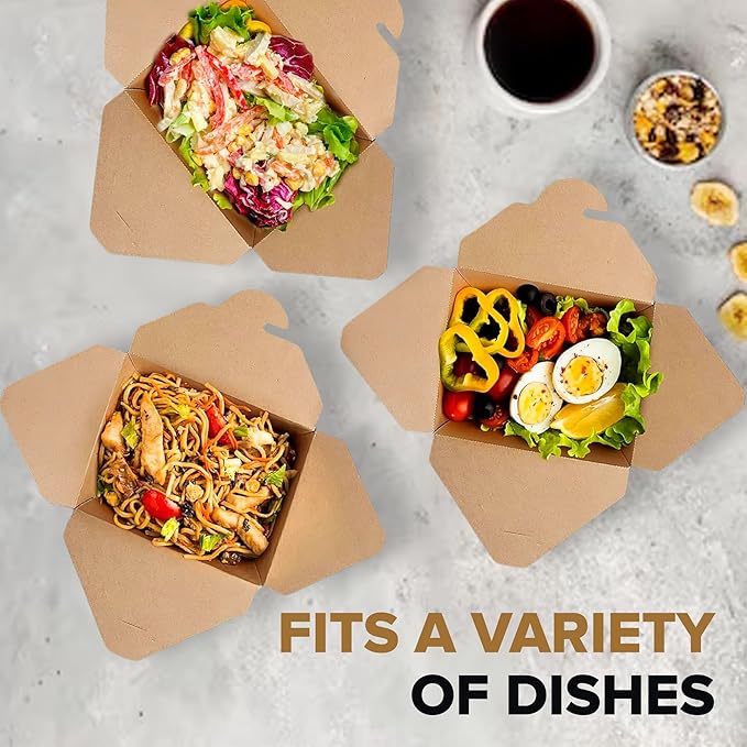 45oz Disposable Kraft Take-Out Containers - Microwaveable, Leak-Proof, Oil-Resistant, Eco-Friendly Food Boxes for Restaurants, Catering, & Meal Prep (50 Pack)
