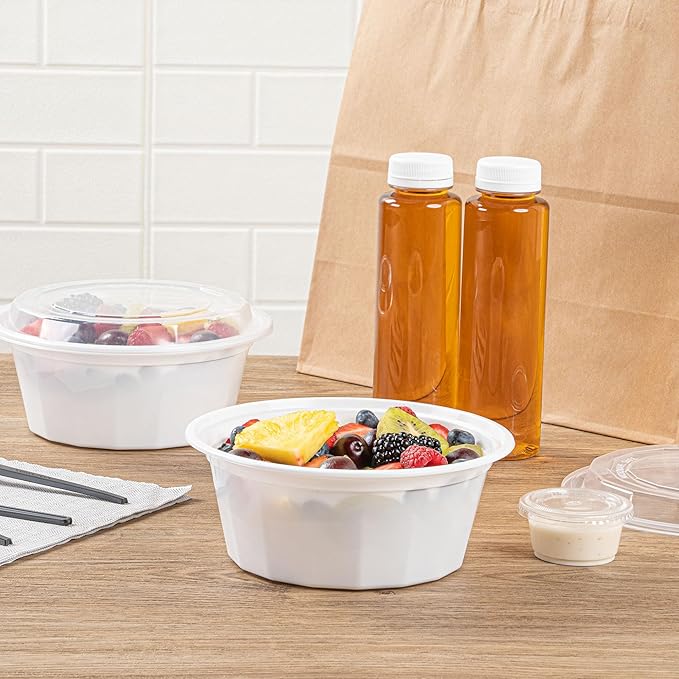 Restaurantware Asporto 32 Ounce To Go Boxes 100 Microwavable Take Out Food Containers - Clear Plastic Lids Included Do Not Contain BPA White Plastic Catering Food Containers Disposable Round