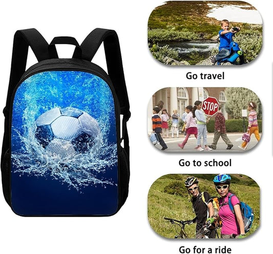 Dolyues Football Backpack for Boys Lunch Box Pencil Bag Sport Kids Backpack Kindergarten Elementary Middle School Book Bag Blue Backpacks with Lunch Bag Pencil Case Set