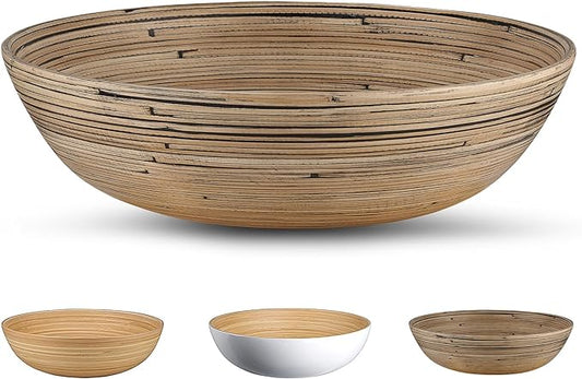 LEXA Bamboo Salad Bowl 12 Inch Extra Large Serving Bowl, Lightweight Popcorn Bowl or Chip Bowl for Party Snacks, Handcrafted Salad Bowls Large Serving - Black Color, LXSB04
