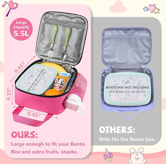 REDSHELL Tactical Lunch Box Kids, Large Insulated Lunch Bag for Girls, Cooler Lunchbag, Square Toddler Lunchbox, School Daycare Lunch Tote Pail with Water Bottle Holder Shoulder Strap, Rose Red