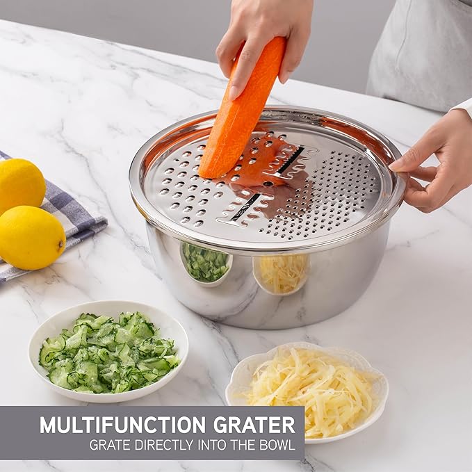 COOK WITH COLOR Stainless Steel Mixing Bowls Set - Nesting Bowls with Non-Slip Bottom and Easy-Grip Handles, Silver, 3 Pieces