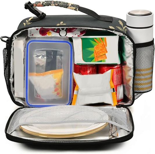 MNSRUU Student Lunch Bag Vintage Wildflower Mushrooms Insulated DinnerTotes Picnic Bag Lunch Box with Adjustable Shoulder Strap for Teen Kids Adults