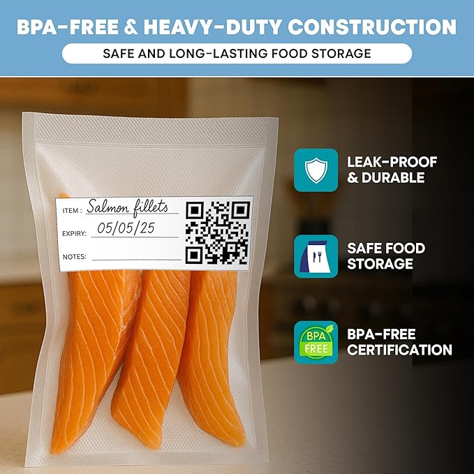 Vacuum Sealer Bags for Food Storage - Pack of 150 Smart QR Code Vacuum-Bags- 8" x 12", BPA-Free, 3.5-Mil Thick Vacuum-Storage Bags for Food Prep, Freezer Storage & Sous Vide Bag, Food-Storage Bag