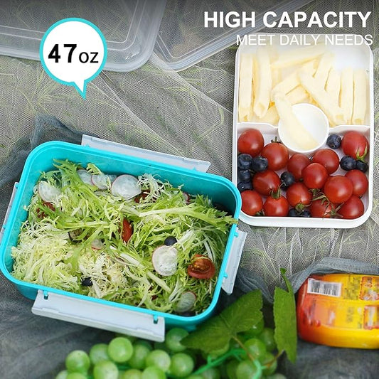 Shopwithgreen 47-oz Bento Box with Removable Tray & Dressing Pots, Food Prep Storage Containers with Lids, Coastal Aqua