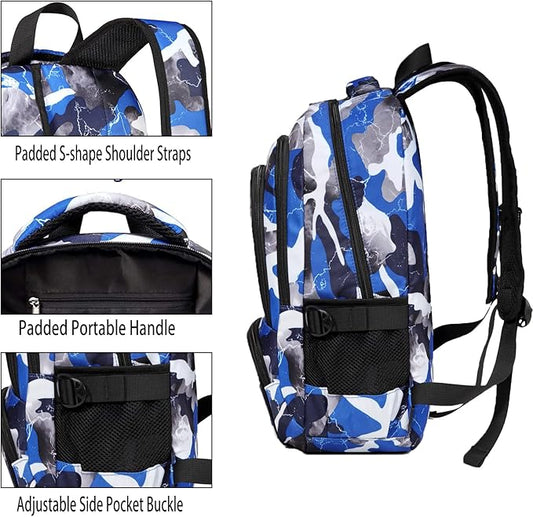 BLUEFAIRY Boys Backpack with Lunch Box for Kids Elementary Middle School Bags Set Child Book Bags Back to School Gifts Mochila Escolar para Niños Adolescentes Camo Blue