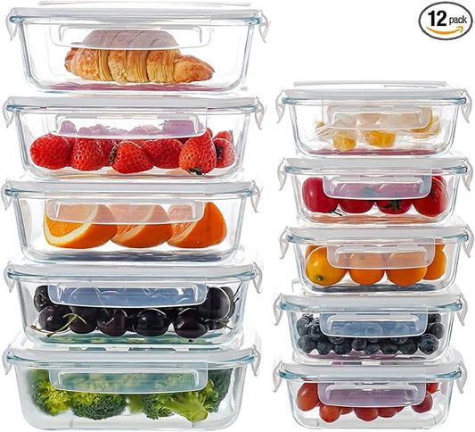 10 Pack Glass Food Storage Containers with Lids, Glass Meal Prep Containers Set with Leak Proof Lids, Airtight Lunch Container, Dishwasher Safe,Freezer Safe Food Storage Containers and 10 Lids