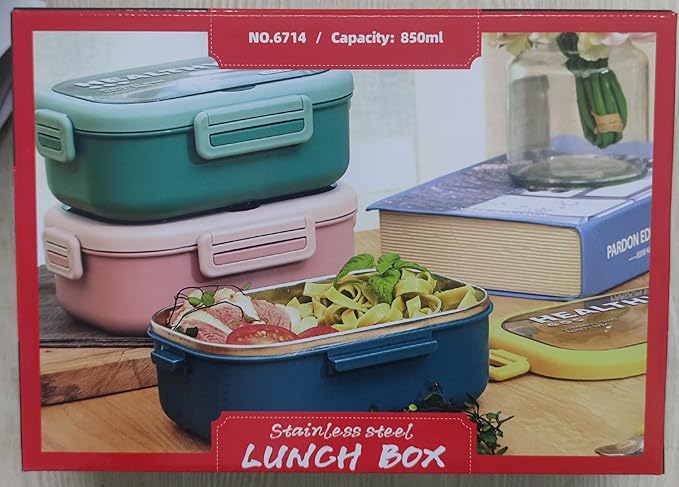 Lille Home 28oz Stainless Steel Leakproof 2-Compartment Bento Lunch Box/Portion Control Food Container with Lunch Bag and Cutlery Set, BPA Free (Blue)
