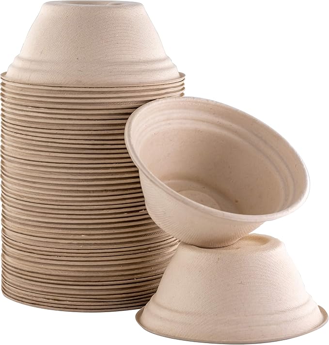 Mini Restaurant-Grade, Small 8 oz Bowls Bulk 50Pk. Great for Ice Cream, Chili or Soup. Disposable, Compostable Bowls are Allergen-Free, Leakproof and Microwave Safe for Hot or Cold Use