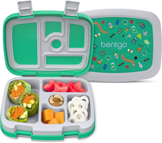 Bentgo Kids Prints Leak-Proof, 5-Compartment Bento-Style Kids Lunch Box - Ideal Portion Sizes for Ages 3-7, Durable, Drop-Proof, Dishwasher Safe, & Made with BPA-Free Materials (Bug Buddies)